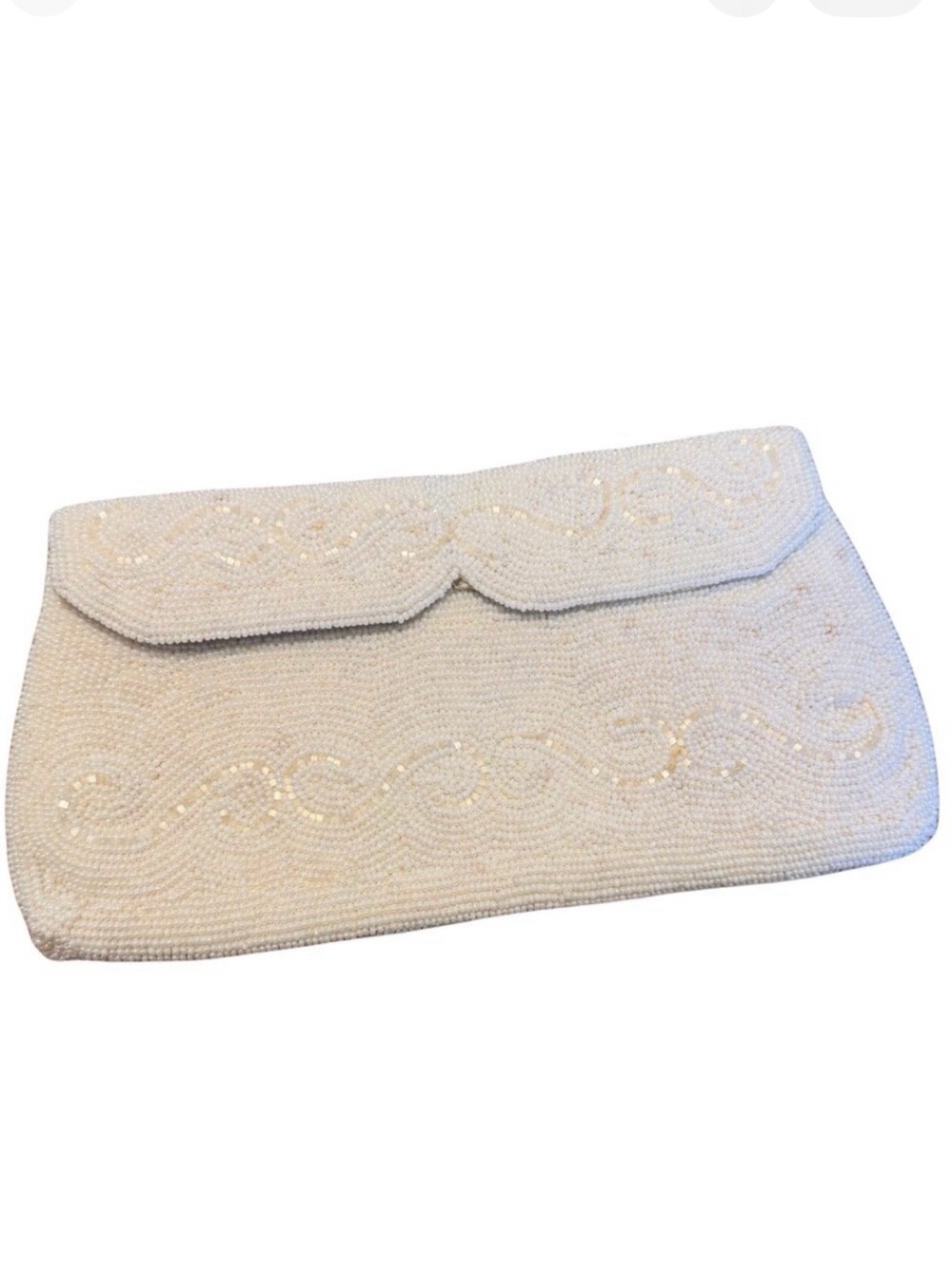 Vintage Dayne Taylor White Ivory Beaded Clutch Handmade in Japan Evening Bag